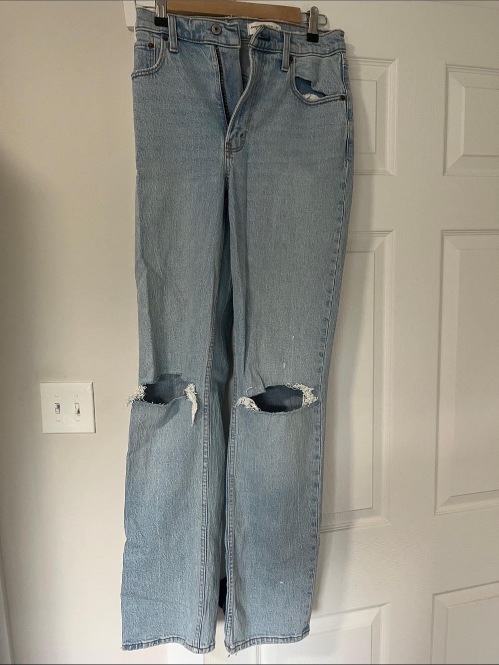 Abercrombie & Fitch Light Blue Distressed Straight Leg Jeans